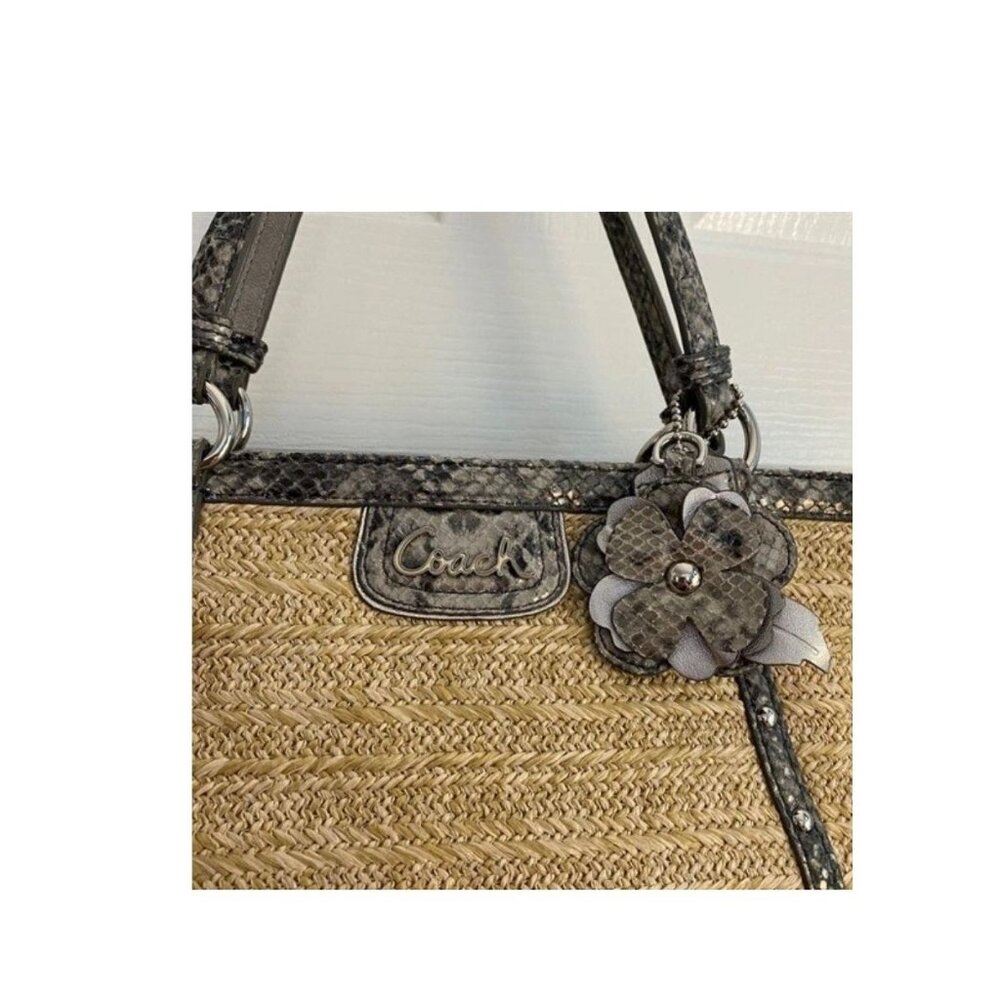 NWT Coach Alexandra Straw Tote Python Leather Trim Exotic F21959 Rare - Picture 4 of 5